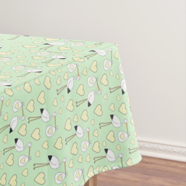 Stork Baby Shower Green Gender Neutral Tablecloth (In Situ)