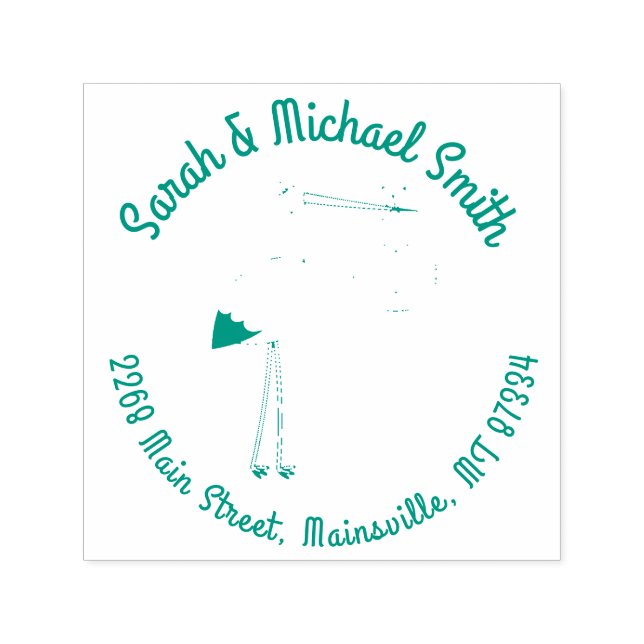Stork Baby Shower Green Spring Self-inking Stamp (Design)