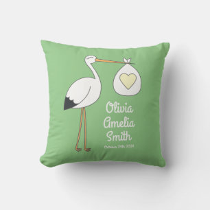 Stork Baby Shower Green Spring Throw Pillow