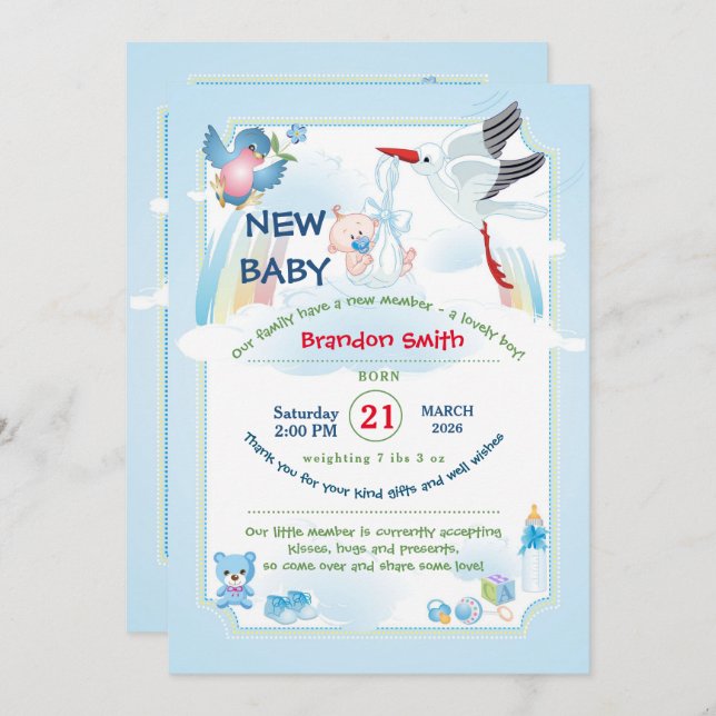 Stork Baby Shower Invitation (Front/Back)