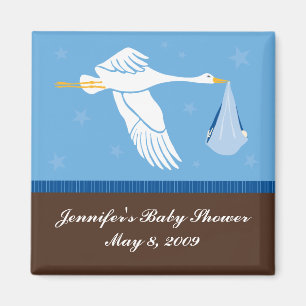 Stork Baby Shower Magnet - Blue/Brown
