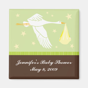 Stork Baby Shower Magnet - Green/Brown