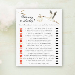 Stork baby shower Mommy or daddy baby shower game