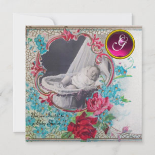 STORK BABY SHOWER MONOGRAM PHOTO TEMPLATE,ice Invitation