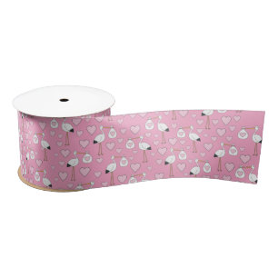 Stork Baby Shower Pink Girl Satin Ribbon
