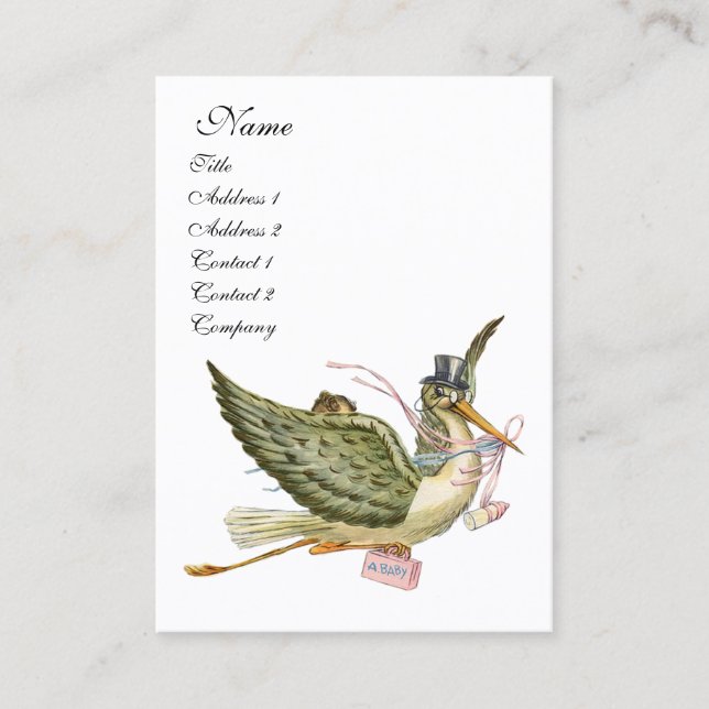 STORK BABY SHOWER,Pink White Business Card (Front)