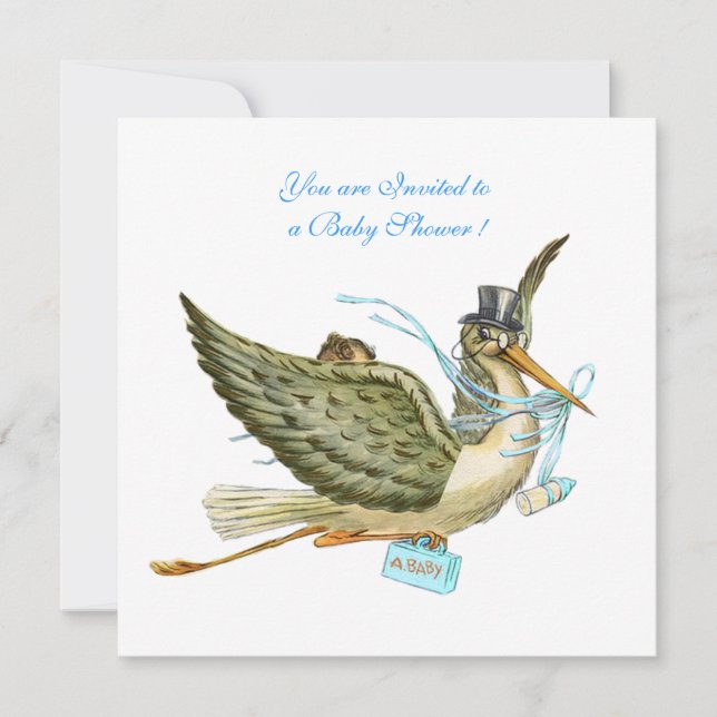 STORK BABY SHOWER ,white Invitation (Front)