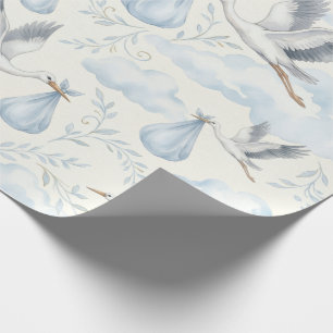 Stork Baby Wrapping Paper Boy Blue Gift Wrap