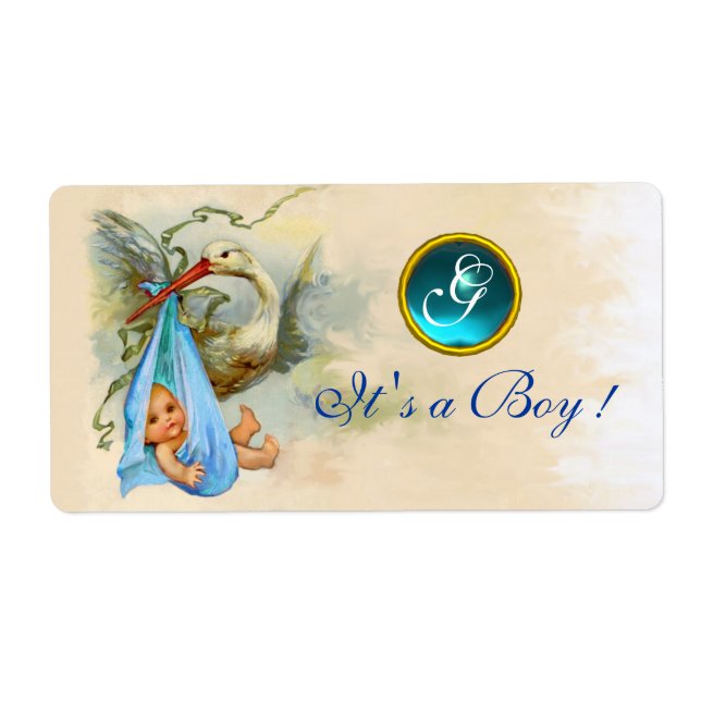 STORK BÉBÉ GARÇON DOUCHE TURQUOISE BLUE GEM MONOGR (Devant)