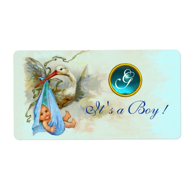 STORK BÉBÉ GARÇON DOUCHE TURQUOISE BLUE GEM MONOGR (Devant)