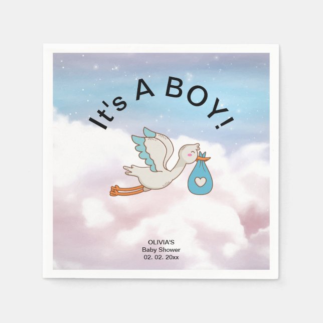 Stork Bird It's a Boy Baby Shower  Napkin (Front)