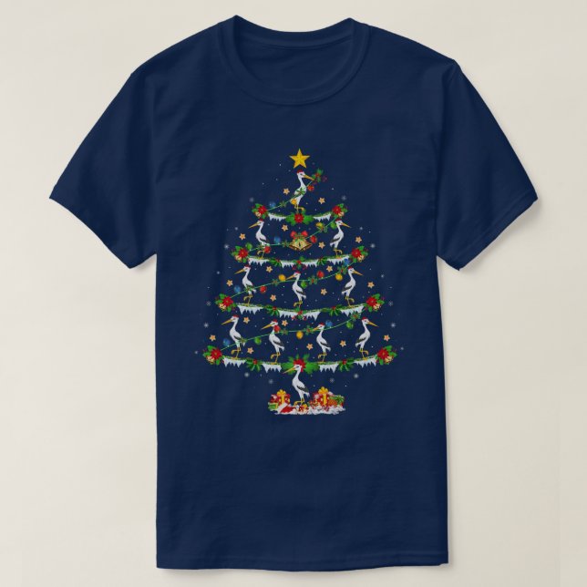 Stork Bird Lover Xmas Lights Stork Christmas Tree  T-Shirt (Design Front)