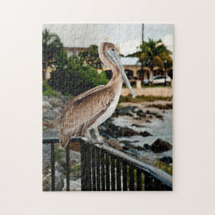 Stork Bird Sitting By The Beach Ocean Photo Jigsaw Puzzle