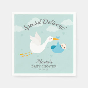 Stork Blue Bundle Boy Baby Shower Napkin