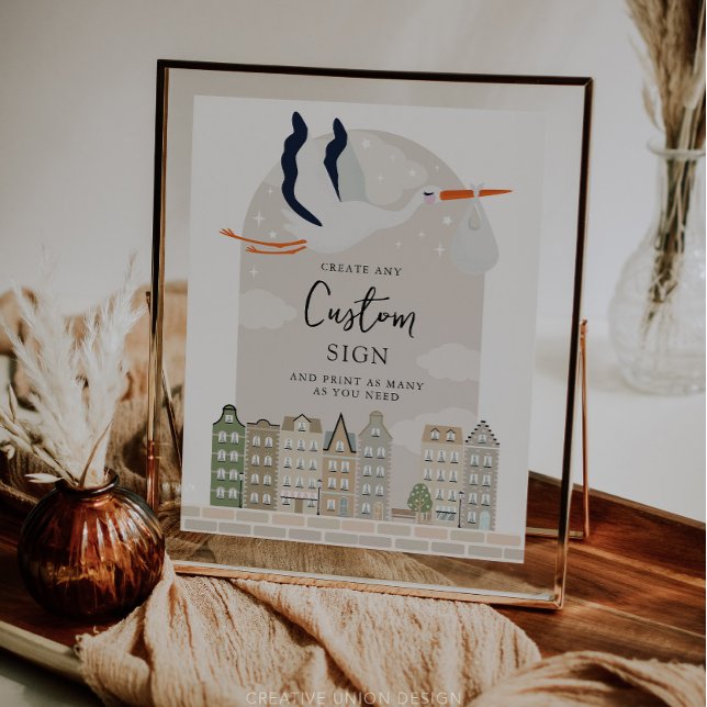 Stork Boho Baby Shower Custom Sign (Boho Baby Shower Stork)