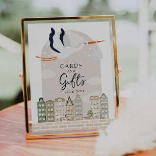 Stork Boho Baby Shower Decor Cards and Gifts Sign