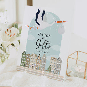 Stork Boho Baby Shower Decor Cards and Gifts Sign