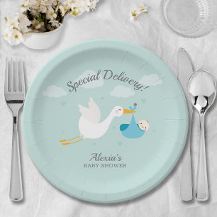 Stork Boy Baby Bundle Baby Shower Paper Plate