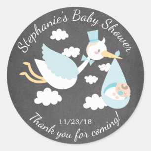 Stork Boys Baby Shower Favour Sticker