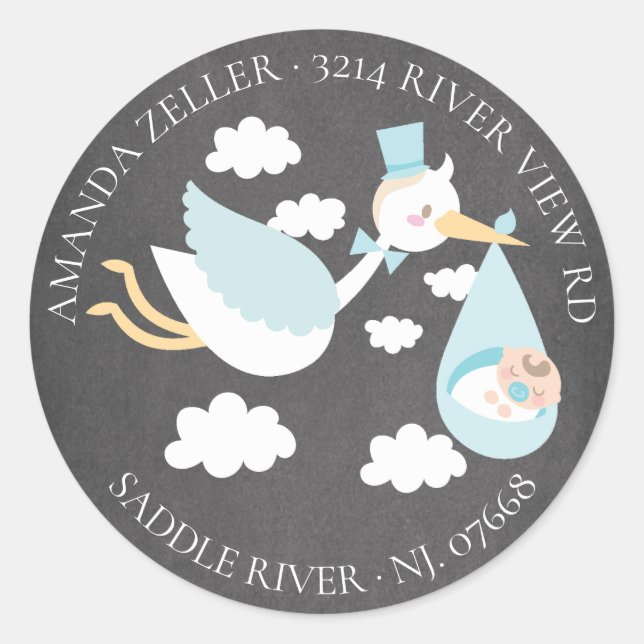 Stork Boys Baby Shower Return Address Label (Front)