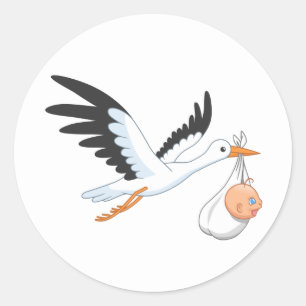 Stork Carrying a Baby Bundle Classic Round Sticker