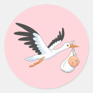Stork Carrying a Baby Bundle Pink Classic Round Sticker
