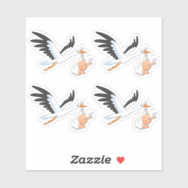 Stork Carrying a Baby Taking First Selfie Set of 4 (Sheet)