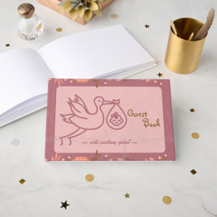 Stork Carrying Baby-Baby Shower Guest Book