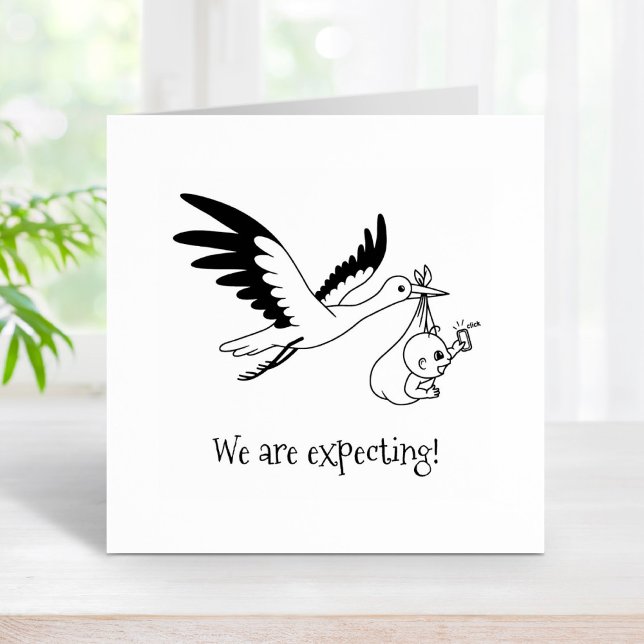 Stork Carrying Baby Bundle Expecting Pregnancy Rubber Stamp (Creator Uploaded)