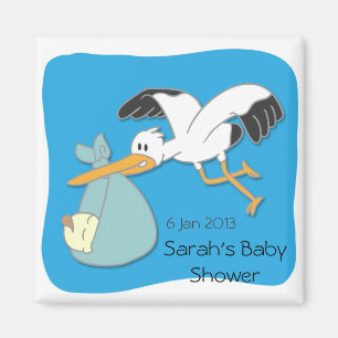 Stork carrying baby cartoon baby shower magnet