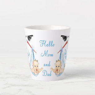 Stork Carrying Baby - Cartoon Drawing Sweet Funny Latte Mug