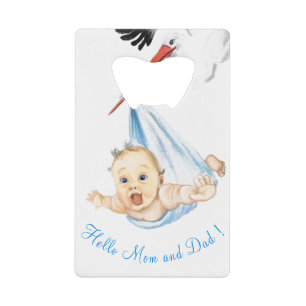 Stork Carrying Baby Credit Card Bottle Opener