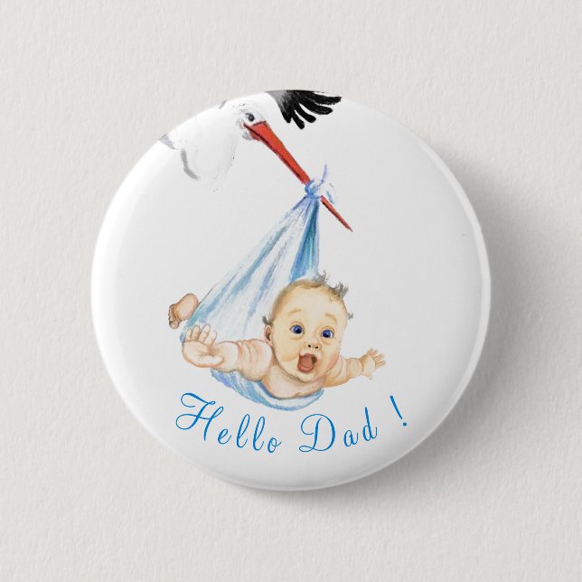 Stork Carrying Baby Funny Button - Custom Text (Front)