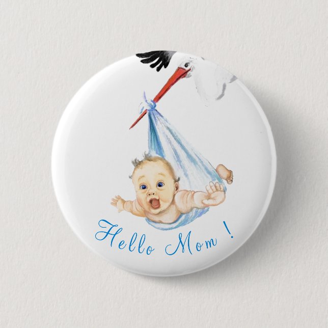 Stork Carrying Baby Funny Button - Custom Text (Front)