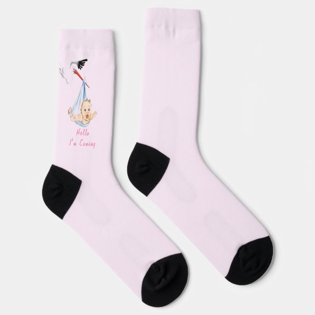 Stork Carrying Baby Funny Socks - Custom Text (Right)