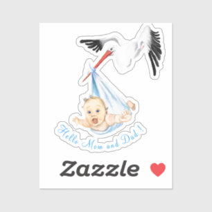 Stork Carrying Baby Funny Sticker - Custom Text