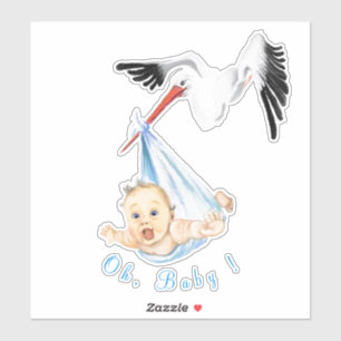 Stork Carrying Baby Funny Sticker - Your Text