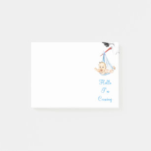 Stork Carrying Baby - Hello - Add Your Text / Name Post-it Notes