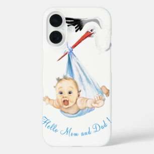 Stork Carrying Baby - Hello Mom and Dad - Fun iPhone 16 Case