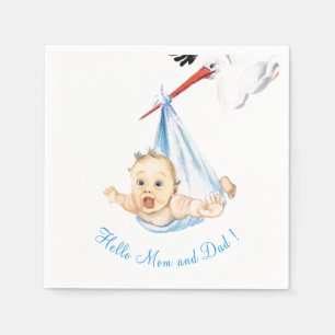 Stork Carrying Baby Napkins Fun - Custom Text