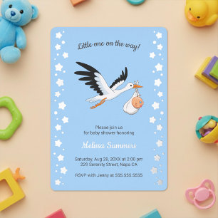 Stork Carrying Baby Selfie Baby Shower Blue