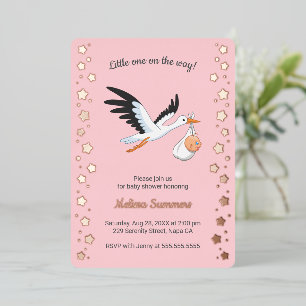 Stork Carrying Baby Selfie Baby Shower Pink