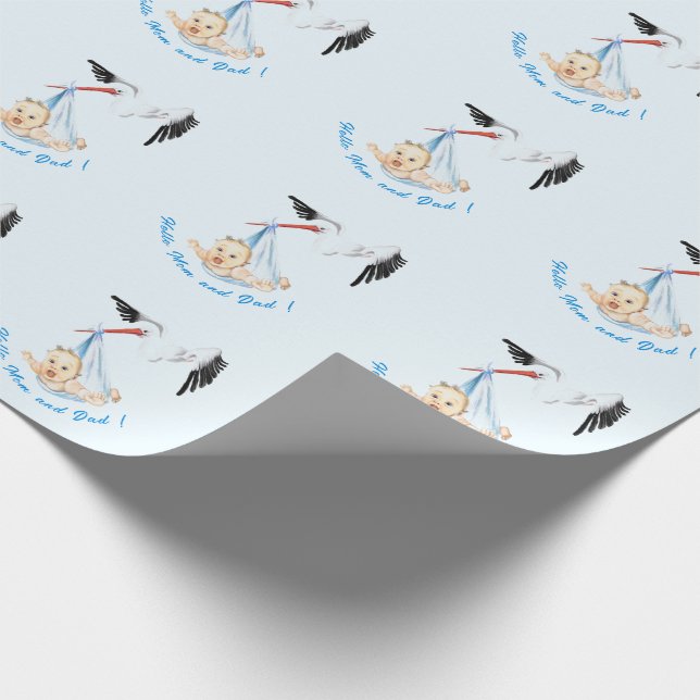 Stork Carrying Baby Shower Funny Wrapping Paper (Corner)