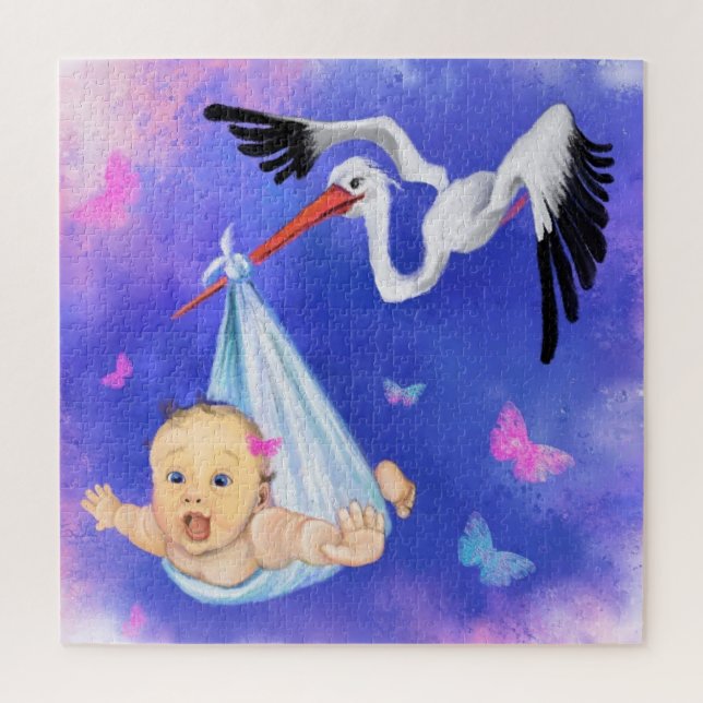 Stork Carrying Baby - Sweet Drawing Fun - Jigsaw Puzzle (Vertical)