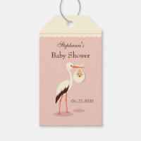 Stork carrying cute baby Baby Shower Gift Tag