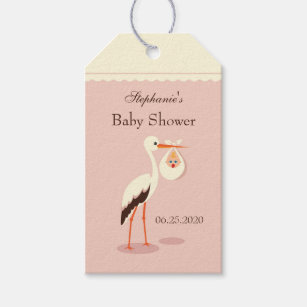 Stork carrying cute baby Baby Shower Gift Tag
