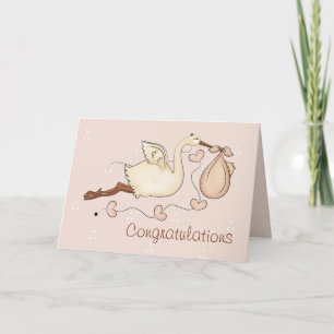Stork Carrying New Baby Girl Greeting Card