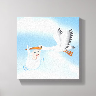 Stork carrying new born Baby Canvas Print