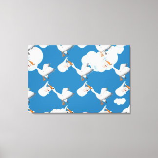 Stork carrying new born Baby Canvas Print