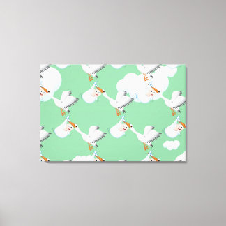 Stork carrying new born Baby Canvas Print